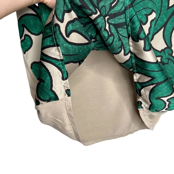 Alfani Damask Print Green & Beige Boxy Fit Short Sleeve Blouse - Picture 10 of 13